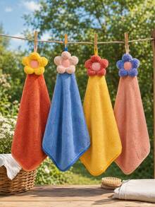 1pc/4pcs/8pcs Approx. 13.4*13.4 Inch Cute 3D Fruit Star Decorative Hanging Towel, Soft Coral Fleece Absorbent Kitchen Bathroom Wiping Cloth, Kids Favorite Towel, Quick Dry Soft Fluffy - Multicolor - View 2