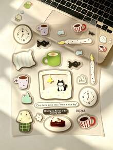 1 Set Decorative Stickers, Phone Stickers, Comfortable Daily Life Illustration Pattern, Casual Home Style Cat Coffee Cake Pattern Stickers, Suitable For Adults, Applicable To Laptop, Camera, Phone Case, Water Cup, Gift Card, Smooth Accessory Surface Decoration - Cat Cake Stickers - View 4