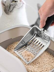1pc Stainless Steel Long Handle Cat Litter Scoop, Efficient Sifting Design, Pet Cleaning Accessory, Hollow Mesh Quick Filtration Cat Litter Scoop With Non-Slip Handle - Multicolor - View 3