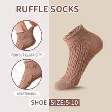 6 Pairs Women's Ruffle Ankle Socks, Cute Twisted Design, Solid Color Low-Cut Socks, Spring/Summer Thin Short Socks - Multicolor - View 5