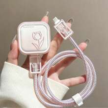 Pink Tulip 40W Charger Protective Case For 17 Pro Max, 17 Pro/16/15 Data Cable Protector - 40W Photo Frame Tulip Print - View 7