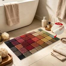 1 buah Keset Kamar Mandi Mikrofiber Desain Kotak Blok Warna Datar 2D, Keset Kamar Mandi Lembut Anti Selip, Keset Penyerap Air, Dapat Dicuci dengan Mesin, Tumpukan Pendek, Lapisan Belakang TPR, Kain Rajut, Untuk Kamar Tidur, Dapur, Penggunaan Dalam Ruangan di Pintu Masuk, Aksesori & Dekorasi Rumah, Hadiah Rumah Baru yang Sempurna - MultiWarna - View 4