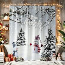 1pc Christmas Print Shower Curtain, Abstract Vintage Polyester Fabric Shower Curtain With 12 Hooks, Suitable For Bathroom Or Bathtub Decor - Multicolor - View 9