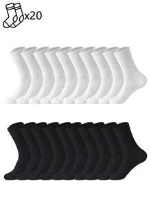 1/5/10/20 Pairs Men's Mid-Calf Socks, Minimalist Black & White Casual Socks For Spring & Autumn, Daily Versatile - Multicolor - View 13