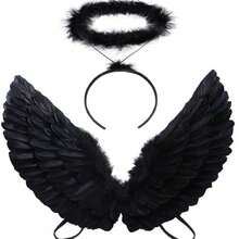 2pcs Black & White Angel Costume Wings And Halo, Adult Angel Costume Wings For Halloween - Multicolor - View 6