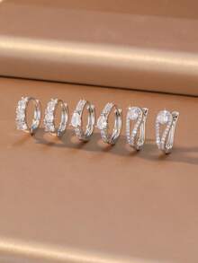 6pcs/1set, Luxury Alloy Zirconia Stud Earrings Set, Multiple Styles Of Full Rhinestone Shiny Hoop Earrings, Various Geometric Cross Design, Women's Fashion Earrings, Suitable For Daily Commute, Party, Gathering, Gift, Versatile Accessory - Multicolor - View 14
