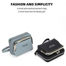 Women's PU Leather Coin Purse With Metal Clasp, Mini Wristlet Wallet, Card Slots And Secure Zipper Pocket, Lightweight Handbag For Coins, Cash And Cards, Suitable For Daily Errands, Shopping And Weekend Trips - Multicolor - View 3