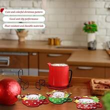 5D DIY Diamond Painting Coaster Set, Sewing Supplies, Christmas Non-Slip Coaster, Cartoon Christmas Mug Snowman Design Wooden Cup Coaster, Suitable For Home Kitchen Dining Table Party, Winter Holiday, Protect Tabletop Decor, Christmas Decoration Gift - Rhinestone Coaster/180 - View 8