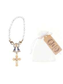 Religious Retro Guadalupe Our Lady Prayer Bead Cross Pendant Card Storage Bag Set, Pearl Chain, Guadalupe Our Lady Festival, Christmas - Multicolor - View 13