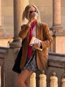 Women's Casual Autumn/Winter Suede Brown Blazer - Khaki - View 1