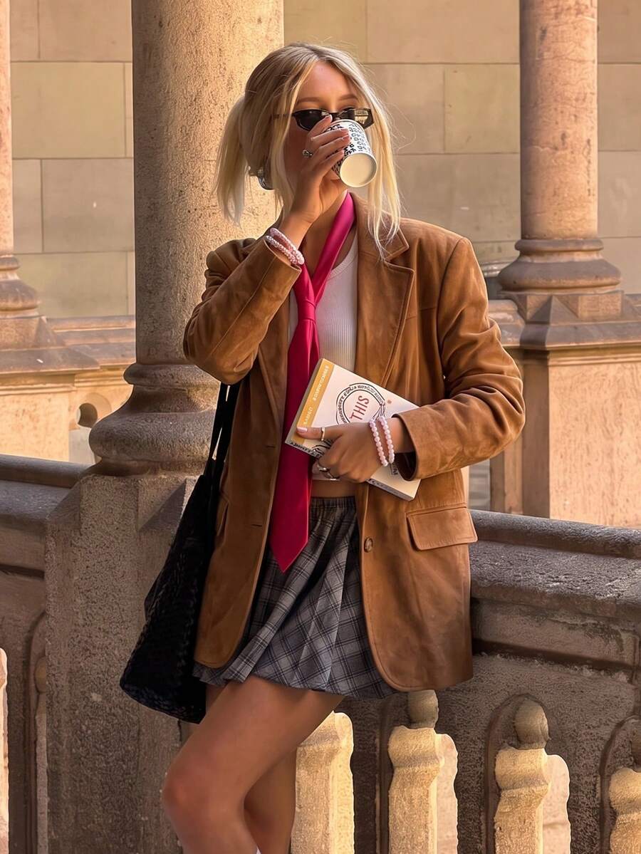 Women's Casual Autumn/Winter Suede Brown Blazer - Khaki - View 1