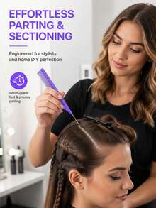 Rat Tail Hair Comb, Professional Fine‑Tooth Pointed Tail Styling Comb, Anti‑Static Hair Parting Teasing Comb For Salon Hairdressing Braiding Dyeing - Black - View 11
