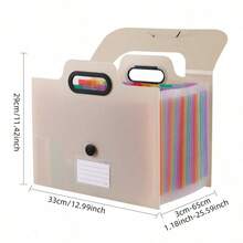 A4 3-Side Sealed Accordion File Folder, Standing Portable Storage Handbag, 13-Pocket Colorful Exam Paper Organizer, Large Capacity Classification Folder For Office And Study - Multicolor - View 2