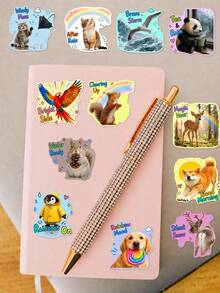 50pcs Animal Weather Forecast Stickers, Cute Animals With Weather English Quotes, Colorful Cute Border Design, Suitable For Planner, Water Bottle, Luggage, Skateboard, Notebook, Phone Case, Storage Box Decoration - Multicolor - View 6