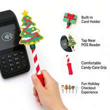 2/1pc Christmas Themed Tap-To-Pay Wand,Built-In Card Holder&Candy Cane Grip Contactless POS Payment Stick,Santa Claus & Christmas Tree Multiple Styles,Fun Holiday Checkout Experience,Multi-Use Photo Prop&Counter Decor,Ideal Christmas Holiday Gift - Multiple Styles - View 7