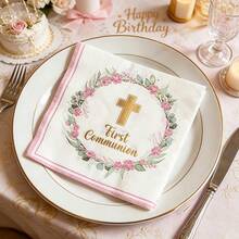 10/20/40pcs Elegant Cross & God Blessing Napkins, Design Suitable For Baptism, Wedding And Communion Ceremonies, Perfect For Religious , Church Events, Baptism Coasters And Wedding Table Decor - View 10