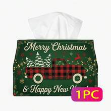 1pc Classic Farmhouse Style Winter Tissue Box - Christmas Napkin Holder, Available In Durable Polyester Material, Decorated With Vintage Truck And Pine Tree Pattern, Suitable For Living Room, Winter Christmas Home Decor And Family Gathering Party - A - View 8