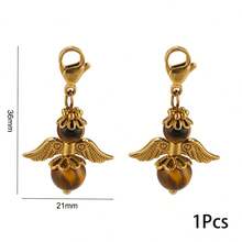 1pc Stainless Steel Vintage Angel Wings Natural Stone Lobster Clasp Pendant, Gemstone Bead Charm, Suitable For DIY Jewelry Making - one-size - View 9