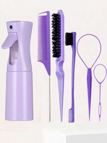 7pcs Purple Hair Styling Tool Set - Suitable For Girls Braiding Hairstyles, Salon, Beauty Essentials, Back To School, Vacation Essentials, Travel Essentials - Mauve Purple - View 11