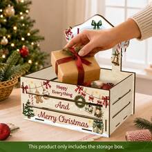 Merry Christmas, Classic Christmas Tree Pattern Wooden Storage Box, Christmas Decoration Wooden Organizer Box, Open-Top Decorative Storage Container, Desktop Pastoral Style Home Decor, Christmas Gift For Friends And Family - Multicolor - View 1