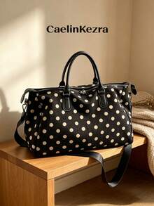 New Fashion Travel Bag Solid Color Minimalist Popular Design Polka Dot Matte Elegant Suitable For Short Trips Fitness With Independent Shoe Compartment Large Capacity Versatile Exquisite Bag - Black - View 10