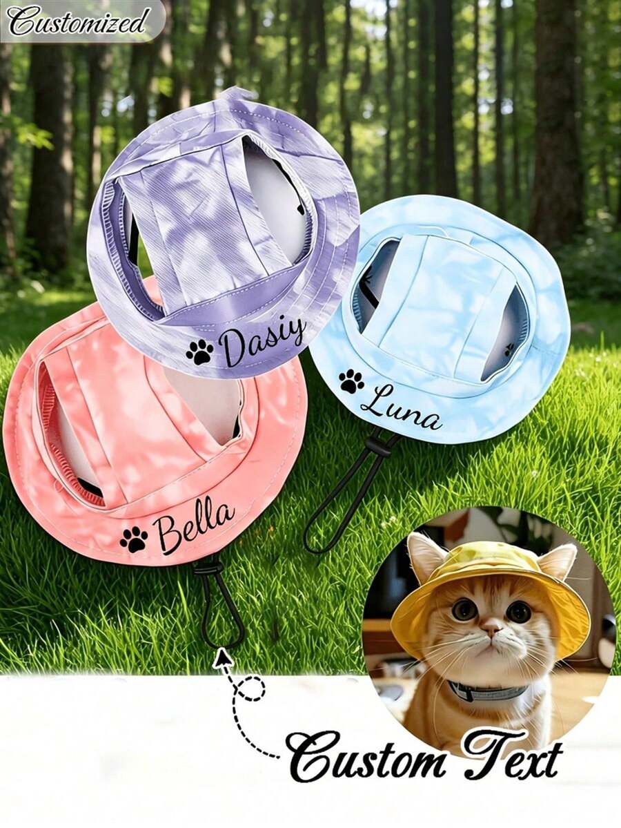 Customized Dog Hat With Ear Holes, Dog Summer Ear-Hole Sun Protection Hat,Adjustable Dog Sun Hat,Personalized Corduroy Pet Baseball Cap, Sun Hat Suitable For Small, Medium And Large Dogs, Puppy Gift - Multicolor - View 1