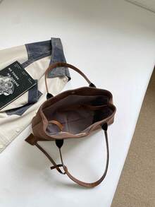 Cross-Border Vintage Suede Matte Tote Bag For Women, Large Capacity Shoulder Bag For Work And Commute, High-End Underarm Bag - Coffee - View 5