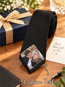 Personalized Photo Tie Patch (Pattern Only) - Fashionable Black Tie, Customizable Image,Custom Photo Patch For Ties,Ideal Business Gift For Wedding Anniversary And For Men, Husbands Or Fathers. - Multicolor - View 4