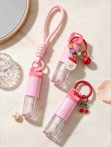 Cute Cherry Santa Claus Lanyard Pendant Lip Gloss Tube Keychain, Refillable Empty Lip Balm Container, Bag Charm, Sample Storage, Travel Organizer - Multicolor - View 1