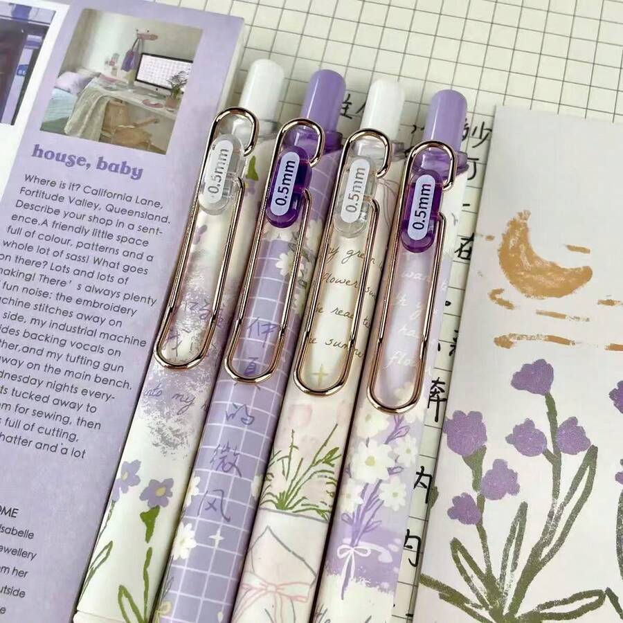 4pcs/Set Random Leopard Print Ballpoint Pens, Retractable Design, Assorted Patterns, Minimalist Printed Pens, Suitable For Weddings, Parties, Daily Use, Gifting, Perfect Valentine's Day Gift For Friends And Family - A - View 1