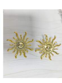 2-12PCS Gold Ocean Style Earring Set, Sun, Shell, Starfish Vacation Vibe Combination Earrings - Gold - View 5