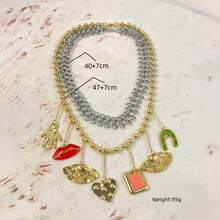 Mixed Metal Layered Charm Necklace Evil Eye Hamsa Lips Pendant - Evil Eye Necklace - View 3