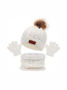 1 Set Kids Hat, Scarf, Gloves 3 Pieces Set, Autumn/Winter New Warm Baby Hat With Single Ball Decoration, Christmas - Multicolor - View 10