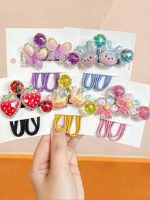 1/5 Multi-Color Korean Style Colorful Crown Cartoon Girl Hair Accessories Flat Hair Ties Cute Ponytail Faceted Bead Hair Rings Head Ornaments For Daily Use - Multicolor - View 1
