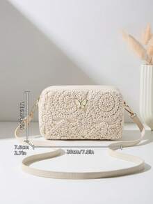 Mini Beach Bag, Butterfly Decor Coin Purse And Shoulder Bag, Women's New Multifunctional Small Shoulder Bag, Cute Square Bag, Suitable For Spring/Summer Beach - Apricot - View 2