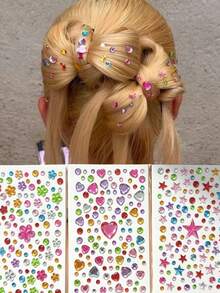 3pcs Colorful Heart Star Round Face Rhinestone Gems, Random Color, For Face Eye Area Decoration, Y2K, Face Glitter, Carnival, Face Stickers, 3D Stickers, Face Gems, Decorative Rhinestones, For Hair Accessories - Multicolor - View 1