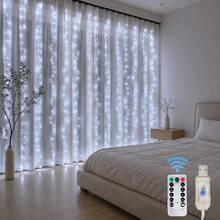 Lampu Tirai LED Berbentuk Karangan Bunga, 8 Mode, Dengan Kontrol Jarak Jauh USB, Cocok Untuk Pernikahan, Natal, Rumah, Dekorasi Liburan - Putih - View 5
