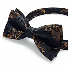 4Pcs Men Black Diamond Pattern Bow Tie Pocket Square Cufflinks Boutonniere Set For Wedding Business Party - Black - View 2