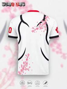 Japan U21 Men's & Youth T-Shirt, Cherry Blossom Pattern Design Comfortable Top, Suitable For Match, Daily Wear, Gift - White - View 3