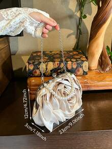 Dedoo 女款 3D 大朵玫瑰緞面晚宴手拿包，附鎖扣，3D 玫瑰花卉圖案，珍珠串珠手柄，優雅復古風，新娘婚禮派對手提包 - 香檳色 - 查看 7