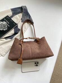 Cross-Border Vintage Suede Matte Tote Bag For Women, Large Capacity Shoulder Bag For Work And Commute, High-End Underarm Bag - Coffee - View 6