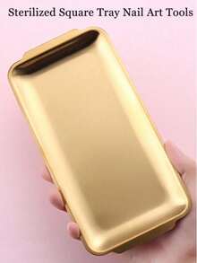 1pc Gold Square Stainless Steel Mirror Metal Sterilization Tray, Suitable For Storing Tattoo Tools, Nail Art Accessories, Or As Home Desktop Storage Tray - Gold - View 2