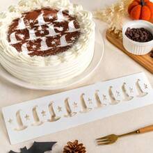 Halloween Cake Border Stencil, Witch Hat/Bat/Bone/Candle/Black Cat Element Pattern Cake Spray Mold, Buttercream/Frosting Cake Decoration Tool, Cake Decor/Handmade DIY/Baking Tool, Handmade Journal Stencil - White - View 6