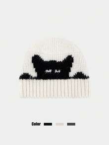 1pc Women's Niche Winter New Versatile Cute Cat Knit Hat, Thick Warm Woolen Beanie - Multicolor - View 3