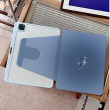 1件純色灰藍極簡線條藝術鯨鯊360°可旋轉平板保護殼，相容 iPad 11/A16/10代/Air4/5/6/Pro 12.9，相容 Galaxy Tab A8/A9 Plus/S6 Lite/S7/S9FE PLUS，相容小米，適合工作、旅行與居家使用，相容 OPPO Pad，相容 MatePad，相容 Vivo Pad，相容 Honor Pad，相容 Pad - 彩色 - 查看 3