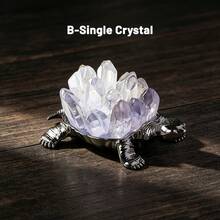 1pc Natural Crystal Cluster Turtle FigurineMetal Tortoise Statue With Amethyst Citrine Clear Quartz ClusterDesktop Decor OrnamentGift For Home Office - Mini Turtle - View 4