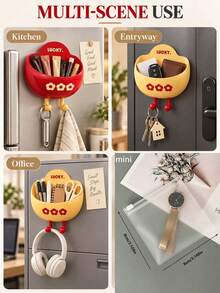 Magnetic Storage Box With Hooks – A Wall-Mountable Organizer For The Fridge Side, Kitchen, Bedroom, Or Entryway; Serves As Both Festive Home Decor And A Cute Desk Organizer For Students Or Office Use. - Multicolor - View 8