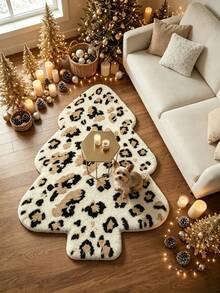 1pc Christmas Tree Leopard Print Living Room Rug, Thickened Rug, Thick Rug, Plush Rug, Autumn/Winter Rug, Thickened Rug, Living Room Rug, Rug, Living Room Area Rug, Area Small Rug, Mat, Home Decor, Large Living Room Rug, Round Rug, Living Room Home Decor, Room Decor, Washable Rug - Multicolor - View 4