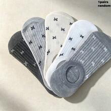 1/4 Pair Women's Lightweight Bow Boat Socks, Comfortable Breathable Non-Slip, White And Gray Color Block, Suitable For Spring And Summer Wear - Multicolor - View 14