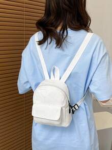 Fashionable And Versatile Solid Color Corduroy Laptop Work Backpack For Women, Mini Water Resistant Campus Daypack For High School College, - White - View 4